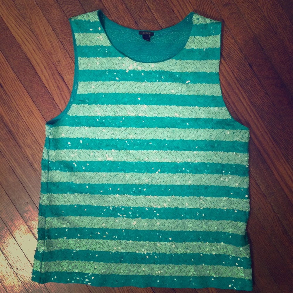 J. Crew Green Sequin Striped Tank Top